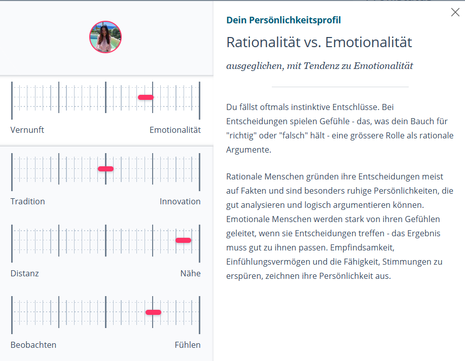 eDarling Persönlichkeitsprofil